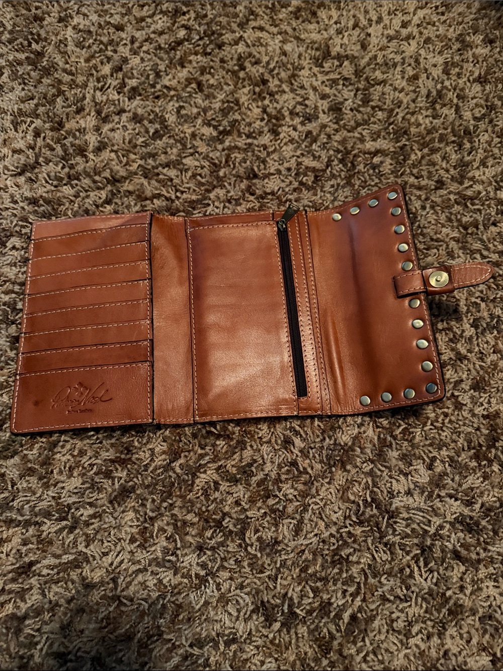 Patricia Nash Multicolor Striped Studded Leather Wallet in Orange, Green & Brown - Picture 4 of 11